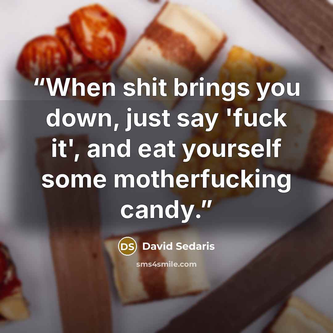 “When shit brings you down, just say 'fuck it', and eat yourself some motherfucking candy.” quote by David Sedaris