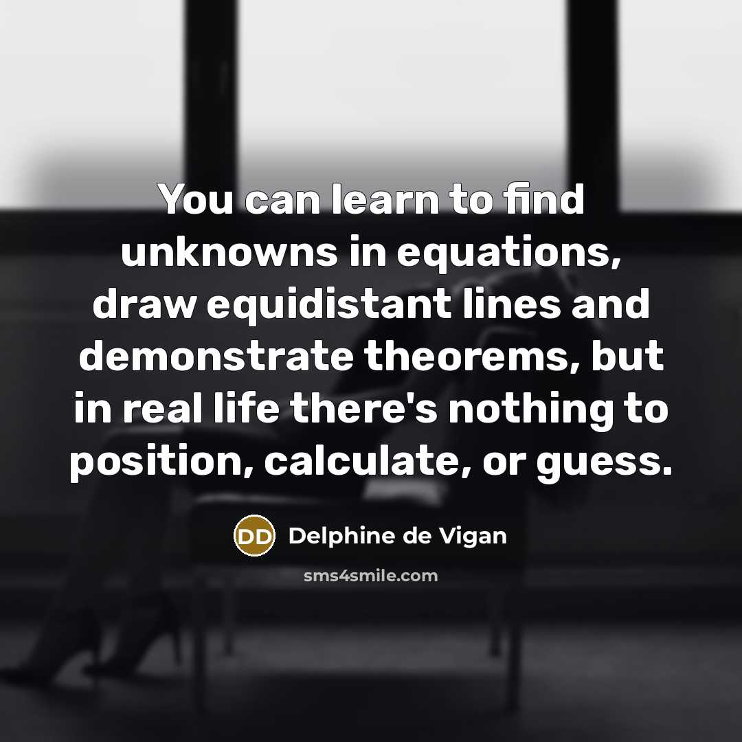 “You can learn to find unknowns in equations, draw equidistant…” quote by Delphine de Vigan