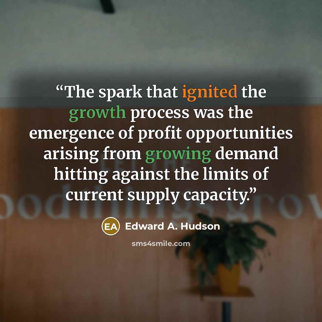 “The spark that ignited the growth process was the emergence of profit opportunities arising from growing demand hitting against the limits of current supply capacity.” quote by Edward A. Hudson