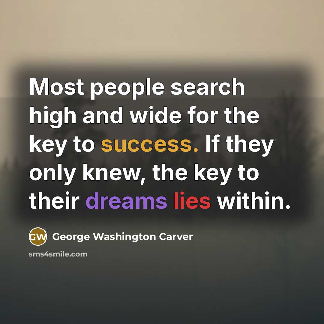 “Most people search high and wide for the key to…” quote by George Washington Carver