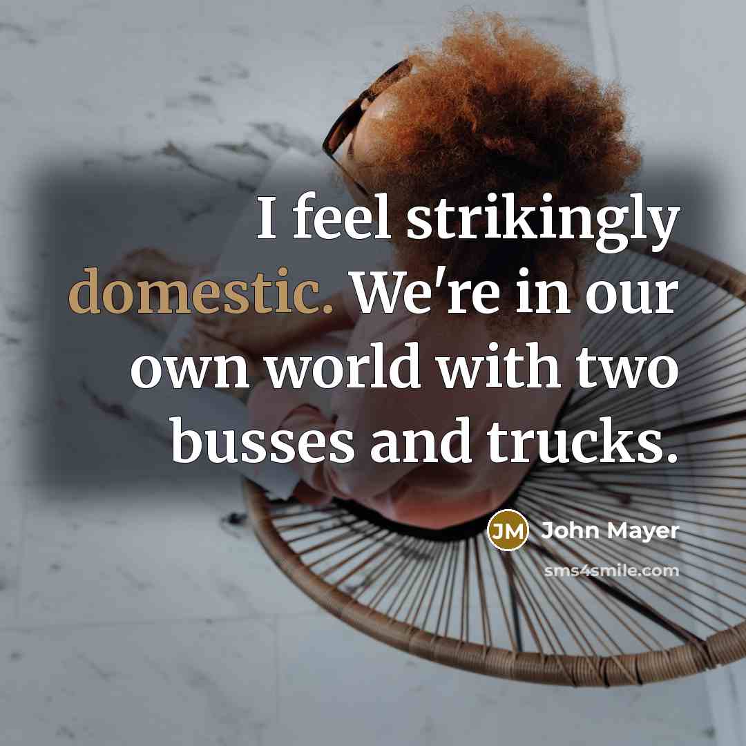 “I feel strikingly domestic. We're in our own world with…” quote by John Mayer