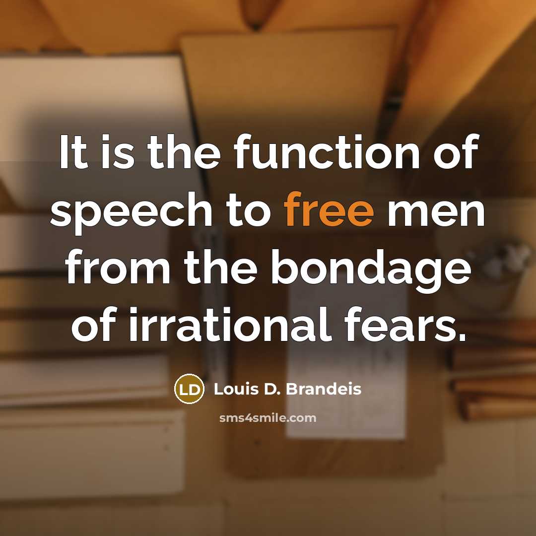 “It is the function of speech to free men from…” quote by Louis D. Brandeis