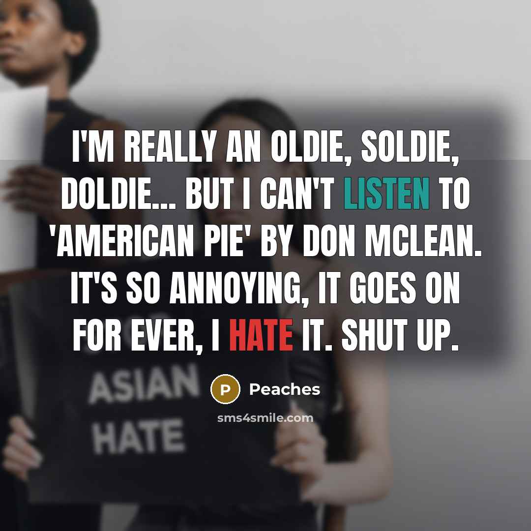 “I'm really an oldie, soldie, doldie... But I can't listen…” quote by Peaches