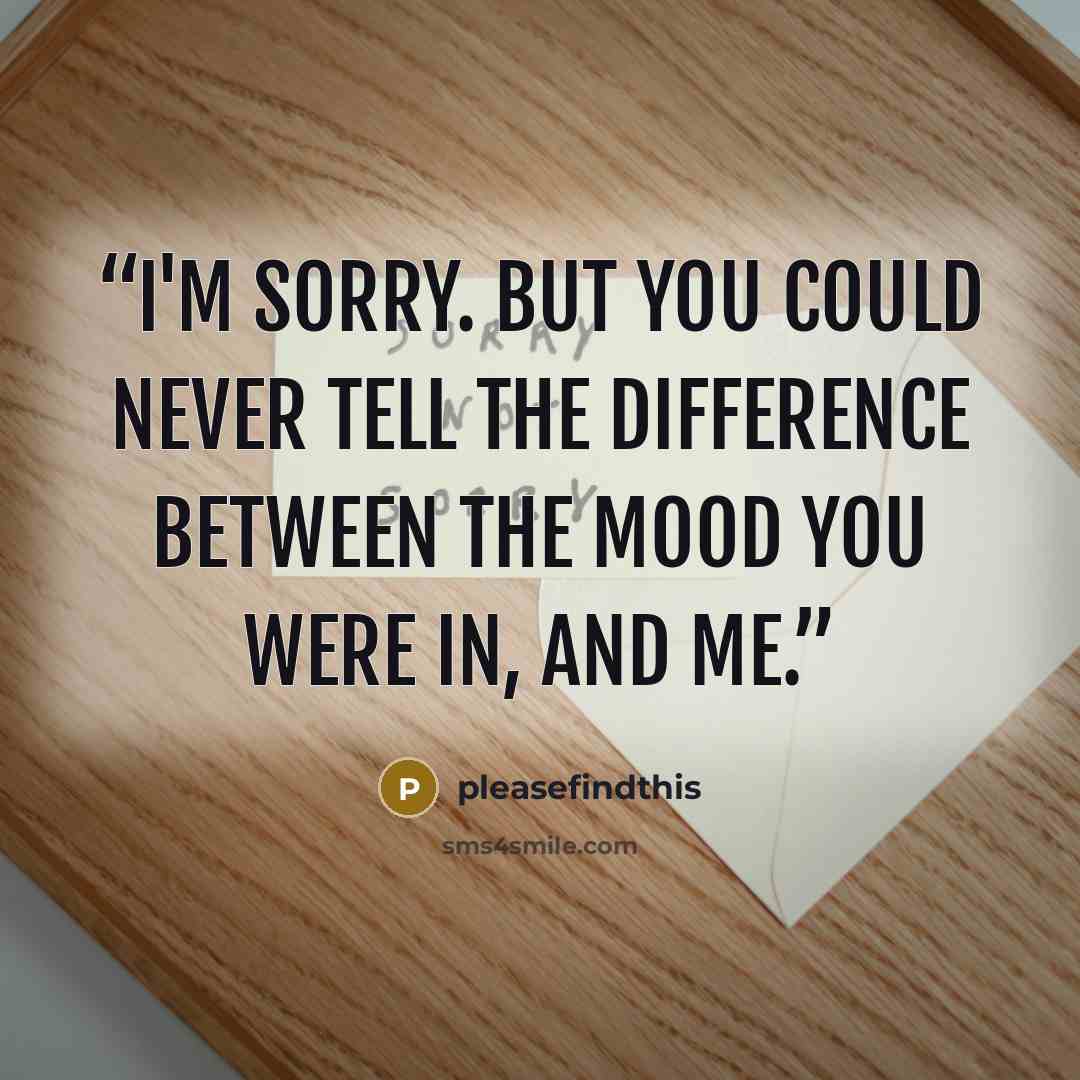 “I'm sorry. but you could never tell the difference between the mood you were in, and me.” quote by pleasefindthis