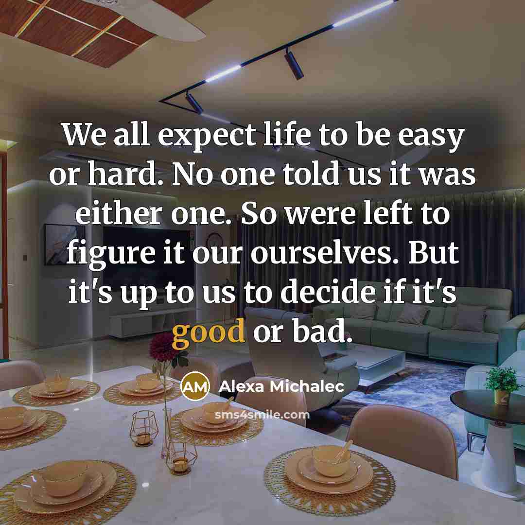 “We all expect life to be easy or hard. No one told us it was either one. So were left to figure it our ourselves. But it's up to us to decide if it's good or bad.” quote by Alexa Michalec