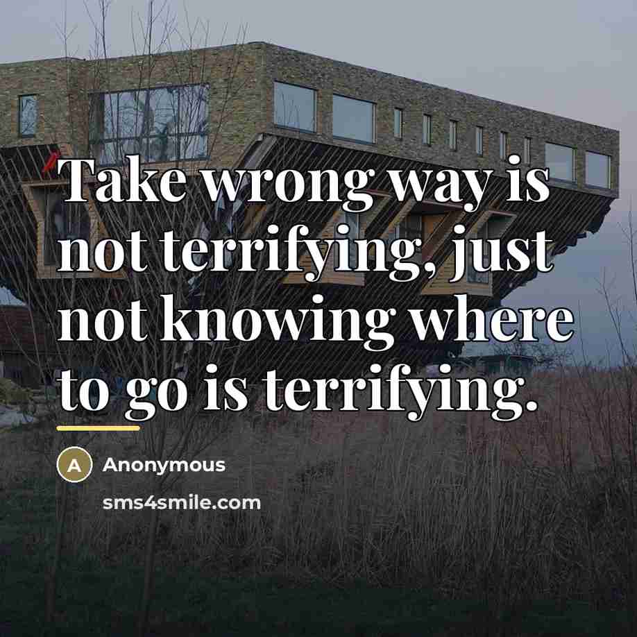 “Take wrong way is not terrifying, just not knowing where…” quote by Anonymous
