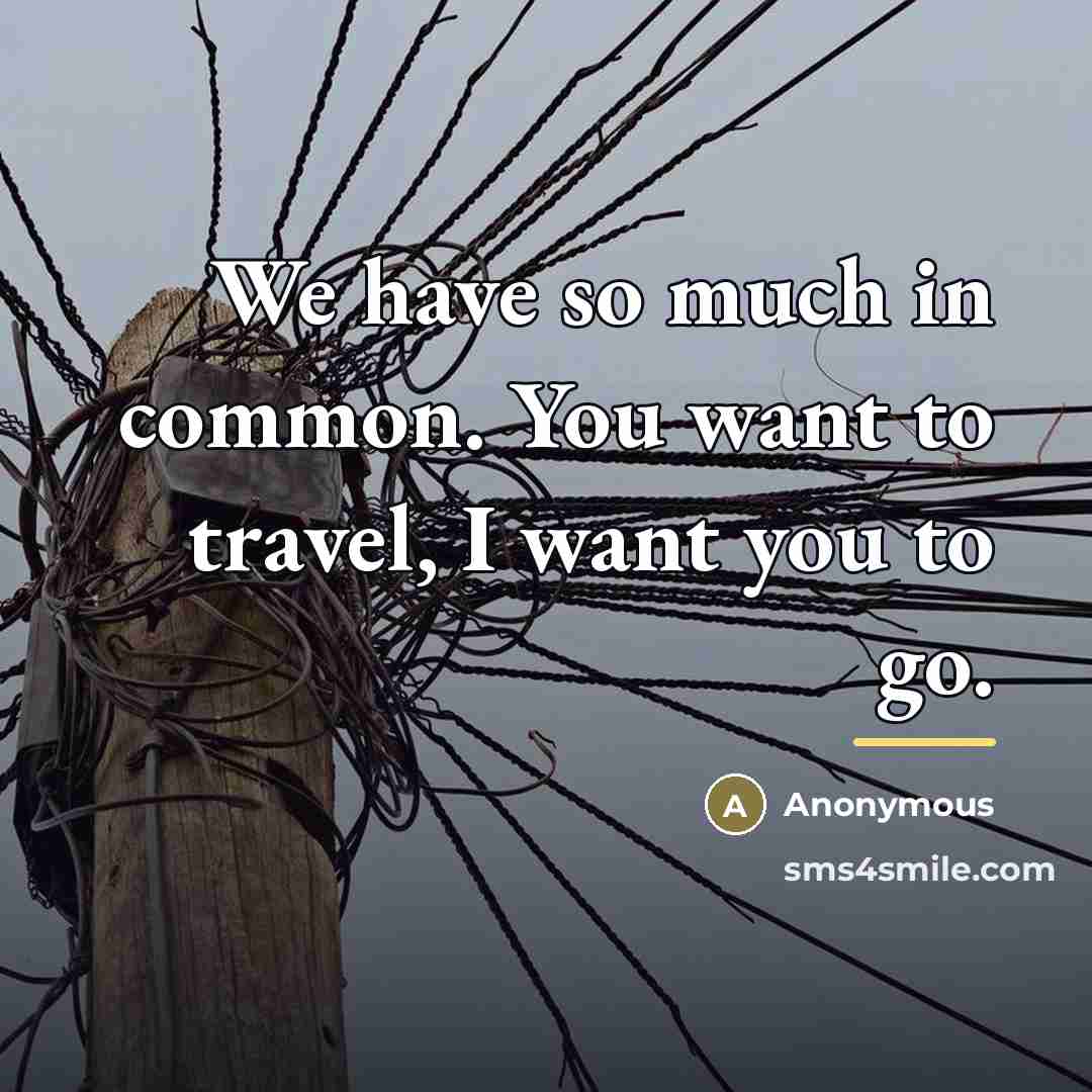 “We have so much in common. You want to travel,…” quote by Anonymous