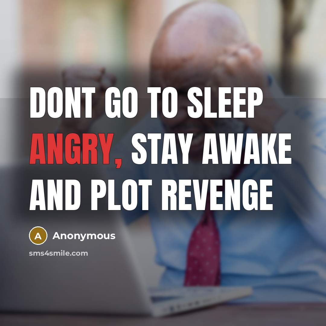 “Dont go to sleep angry, stay awake and plot revenge…” quote by Anonymous
