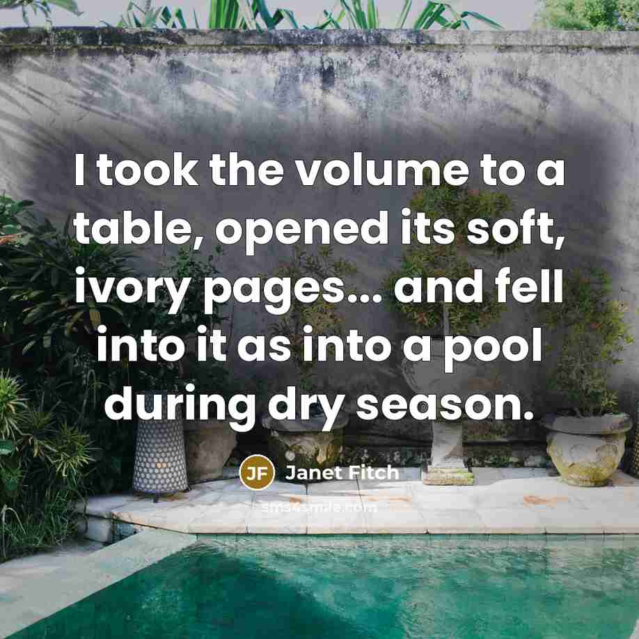 “I took the volume to a table, opened its soft,…” quote by Janet Fitch
