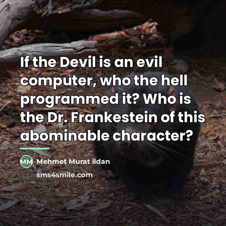 “If the Devil is an evil computer, who the hell…” quote by Mehmet Murat Ildan