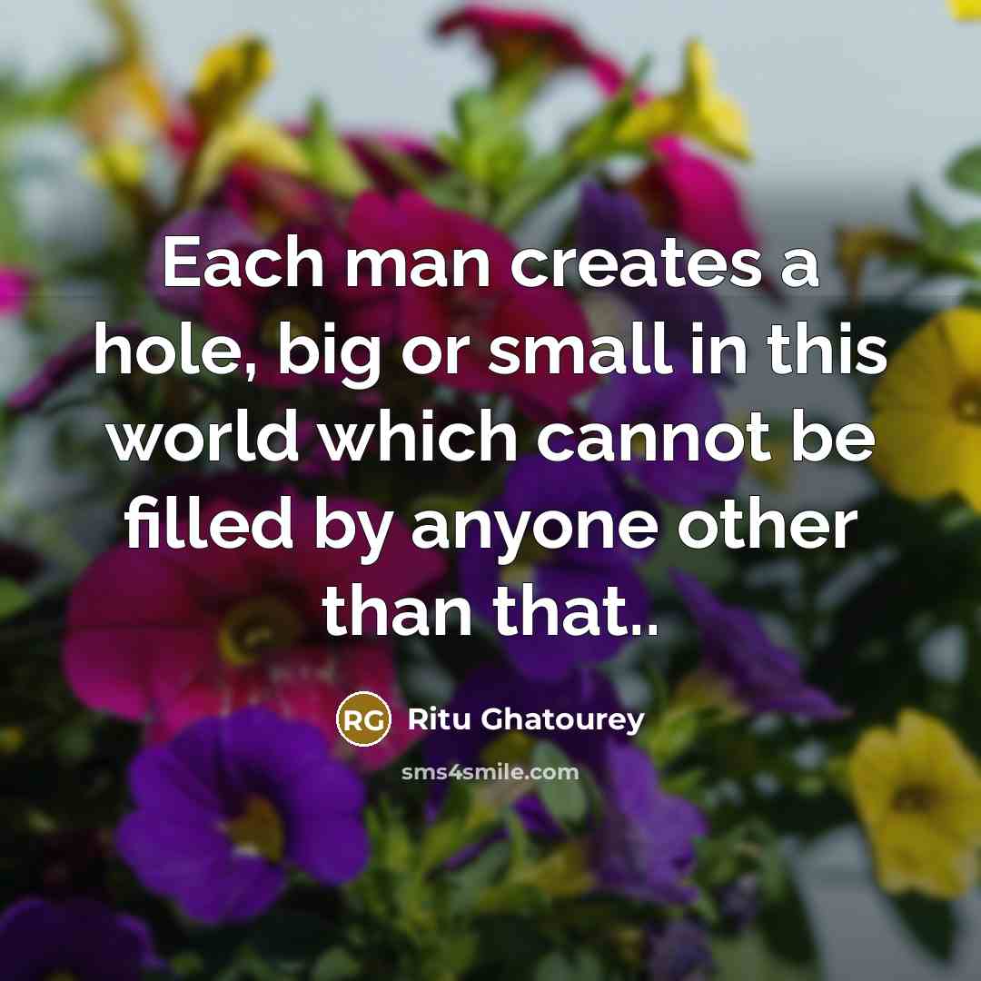 “Each man creates a hole, big or small in this…” quote by Ritu Ghatourey