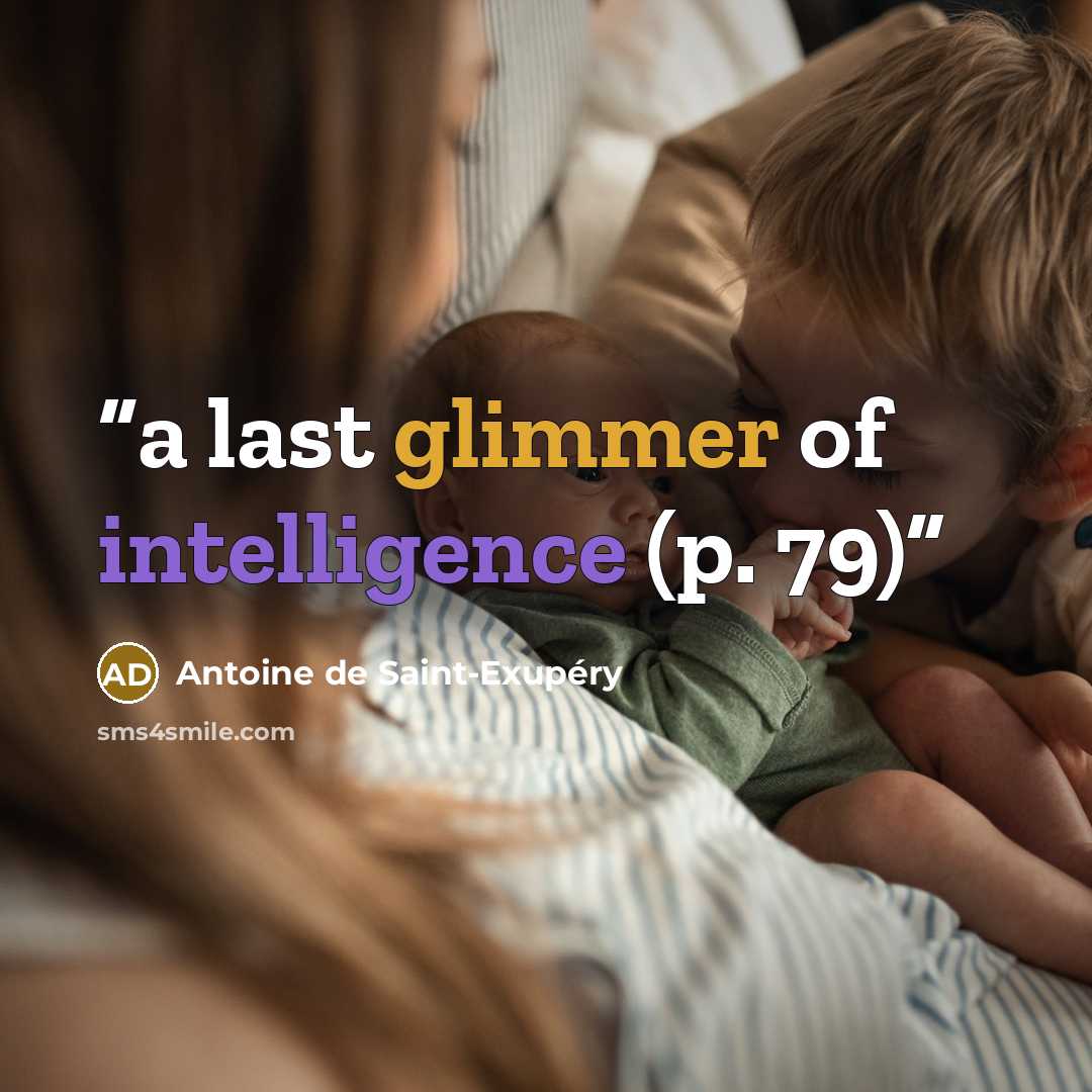 “a last glimmer of intelligence (p. 79)” quote by Antoine de Saint-Exupéry