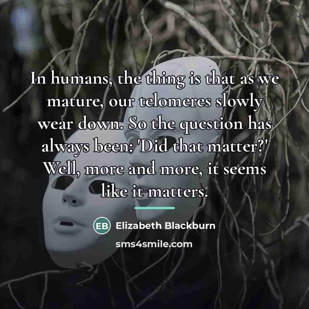 “In humans, the thing is that as we mature, our…” quote by Elizabeth Blackburn