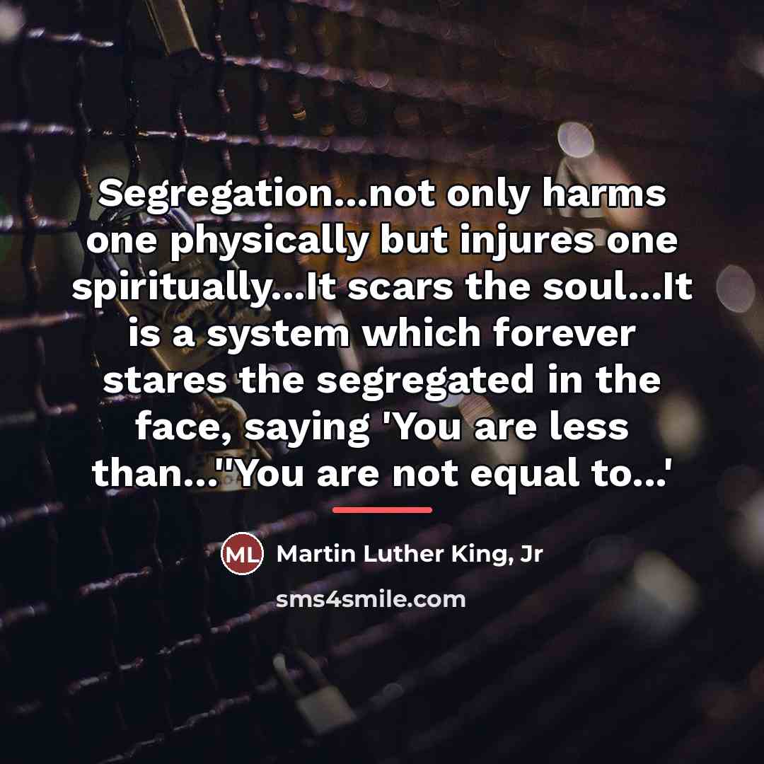 “Segregation...not only harms one physically but injures one spiritually...It scars…” quote by Martin Luther King, Jr