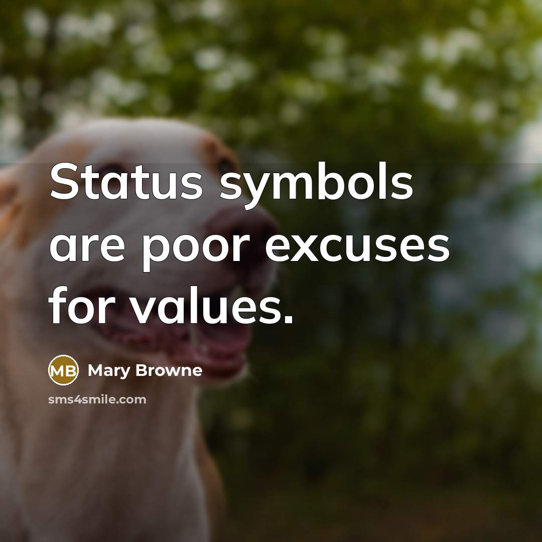 “Status symbols are poor excuses for values.…” quote by Mary Browne