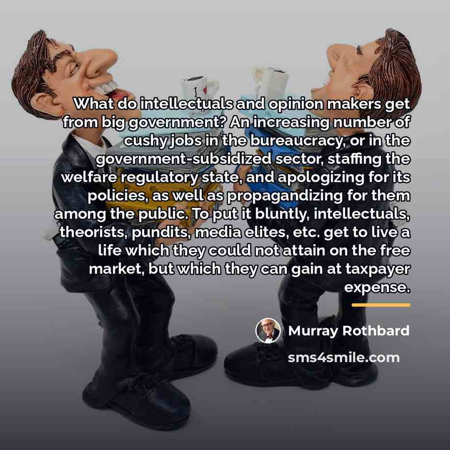 “What do intellectuals and opinion makers get from big government?…” quote by Murray Rothbard