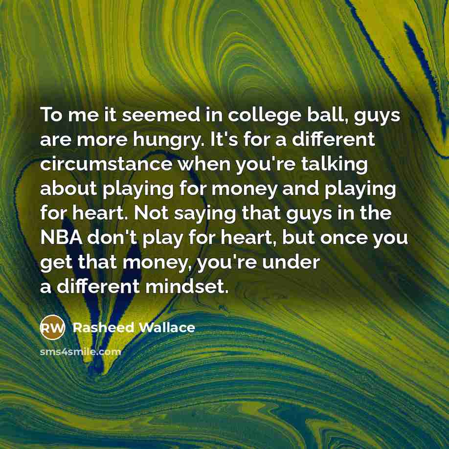 “To me it seemed in college ball, guys are more…” quote by Rasheed Wallace