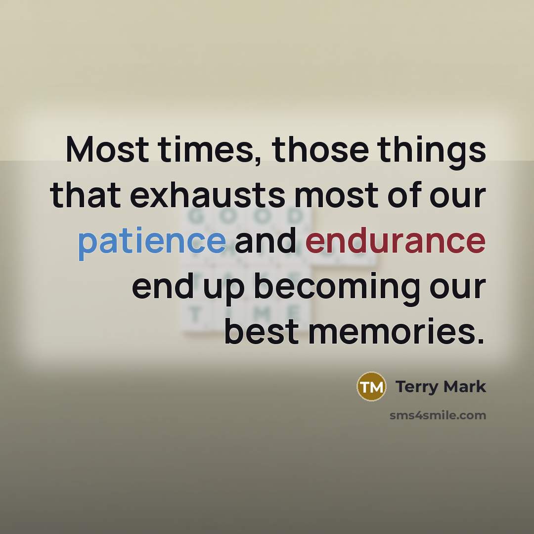 “Most times, those things that exhausts most of our patience and endurance end up becoming our best memories.” quote by Terry Mark