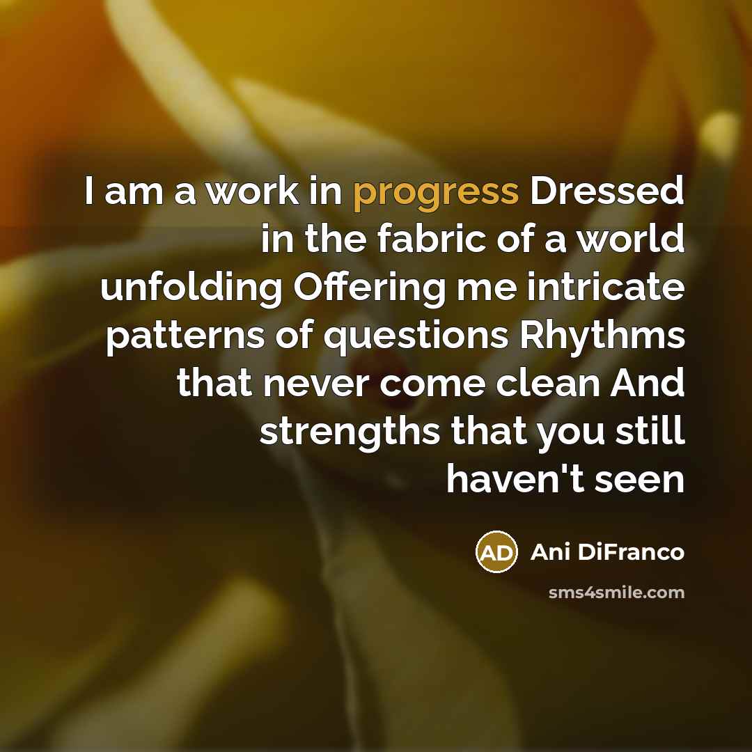 “I am a work in progress Dressed in the fabric…” quote by Ani DiFranco