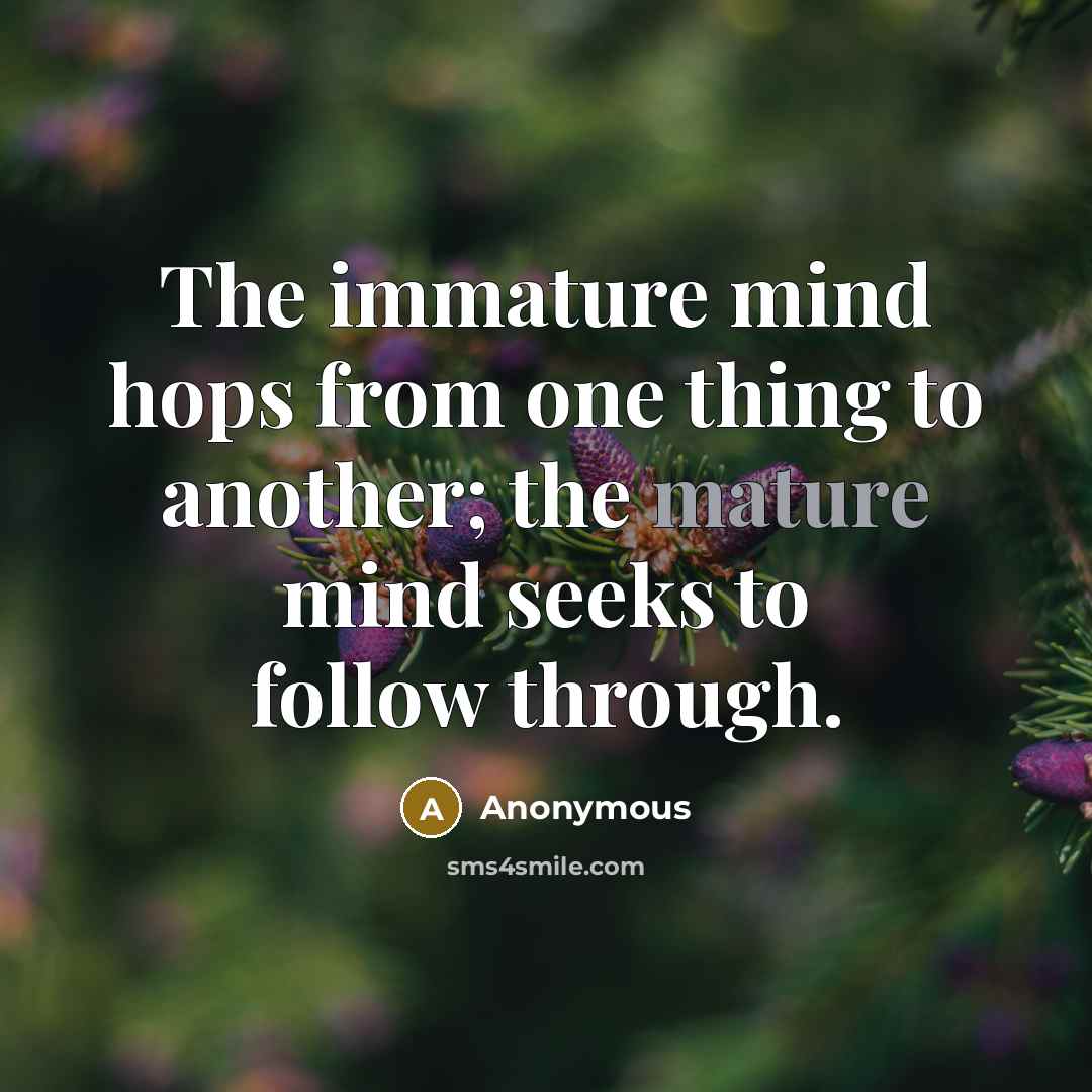 “The immature mind hops from one thing to another; the…” quote by Anonymous