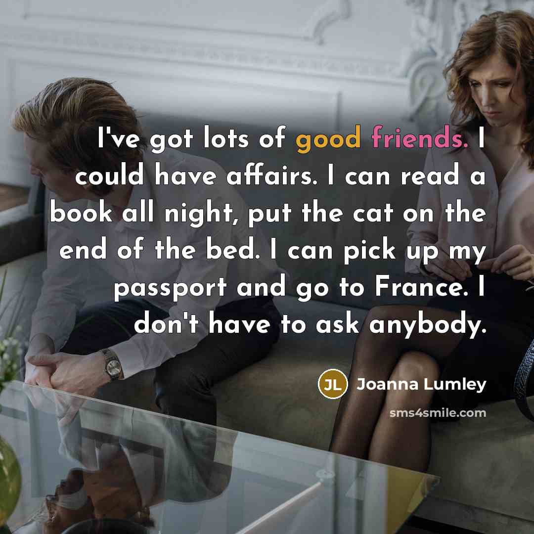 “I've got lots of good friends. I could have affairs.…” quote by Joanna Lumley