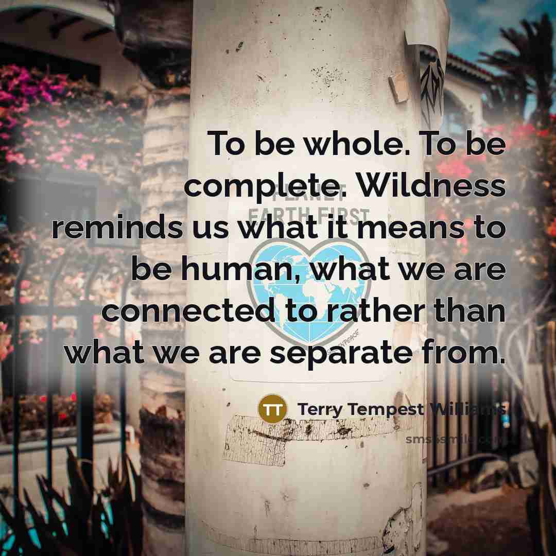 “To be whole. To be complete. Wildness reminds us what…” quote by Terry Tempest Williams