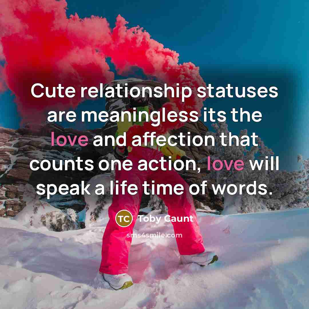 “Cute relationship statuses are meaningless its the love and affection that counts one action, love will speak a life time of words.” quote by Toby Caunt