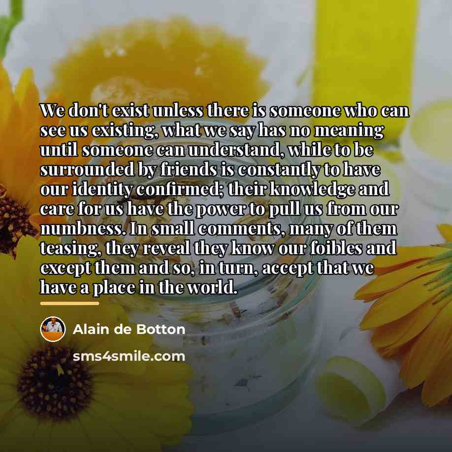 “We don't exist unless there is someone who can see…” quote by Alain de Botton