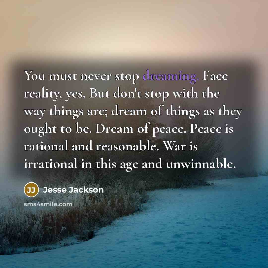 “You must never stop dreaming. Face reality, yes. But don't…” quote by Jesse Jackson