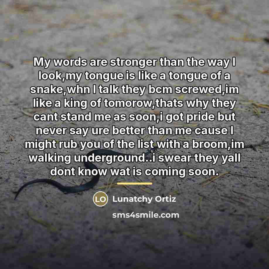 “My words are stronger than the way I look,my tongue…” quote by Lunatchy Ortiz