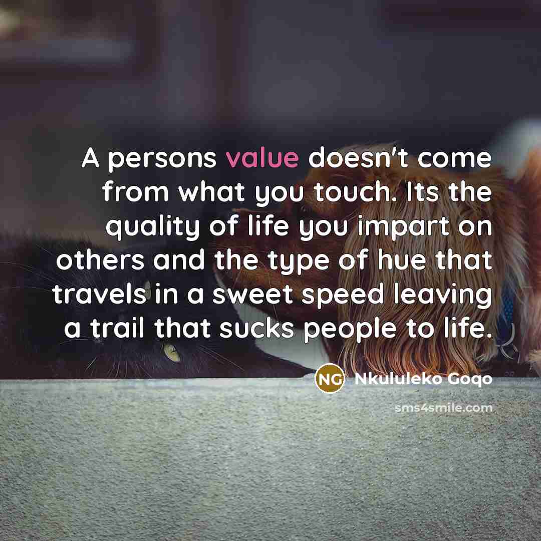 “A persons value doesn't come from what you touch. Its…” quote by Nkululeko Goqo