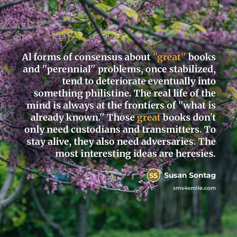 “Al forms of consensus about ''great'' books and ''perennial'' problems,…” quote by Susan Sontag