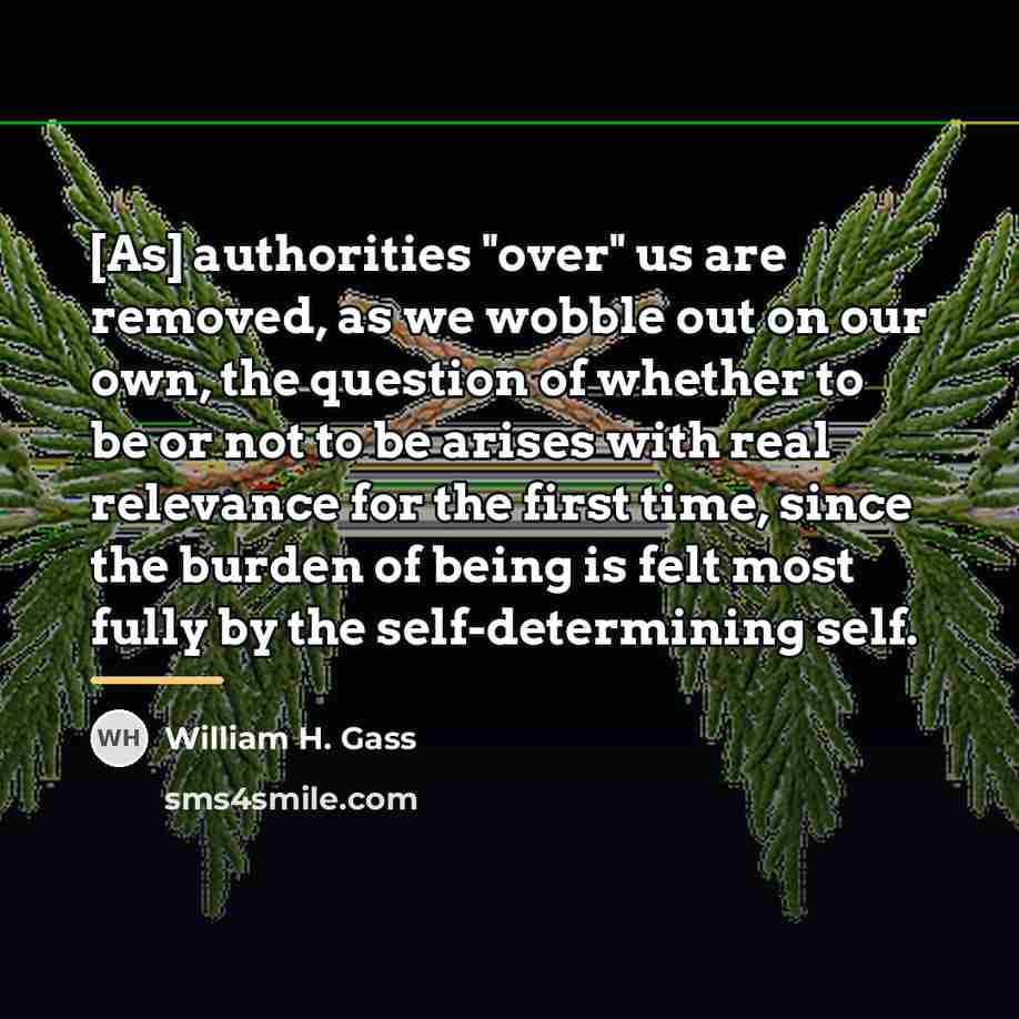 “[As] authorities "over" us are removed, as we wobble out…” quote by William H. Gass