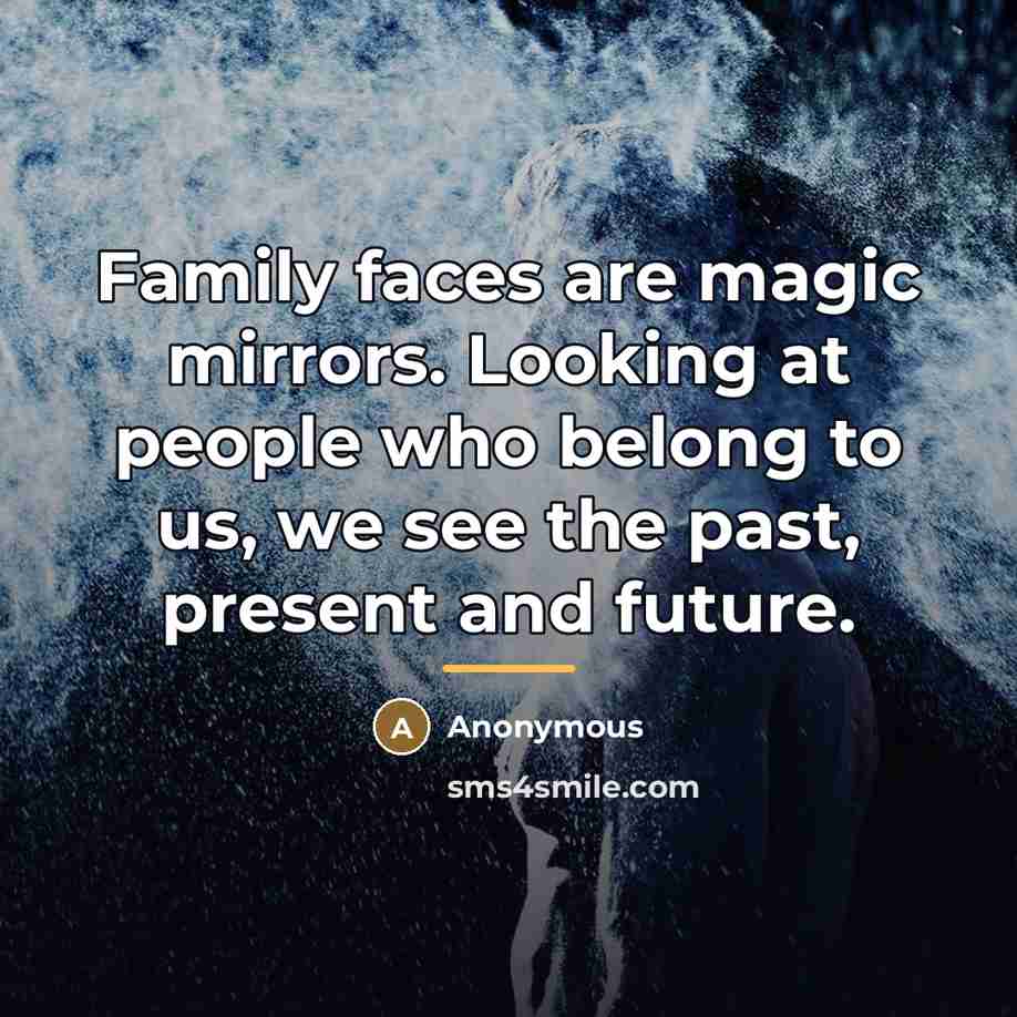 “Family faces are magic mirrors. Looking at people who belong…” quote by Anonymous