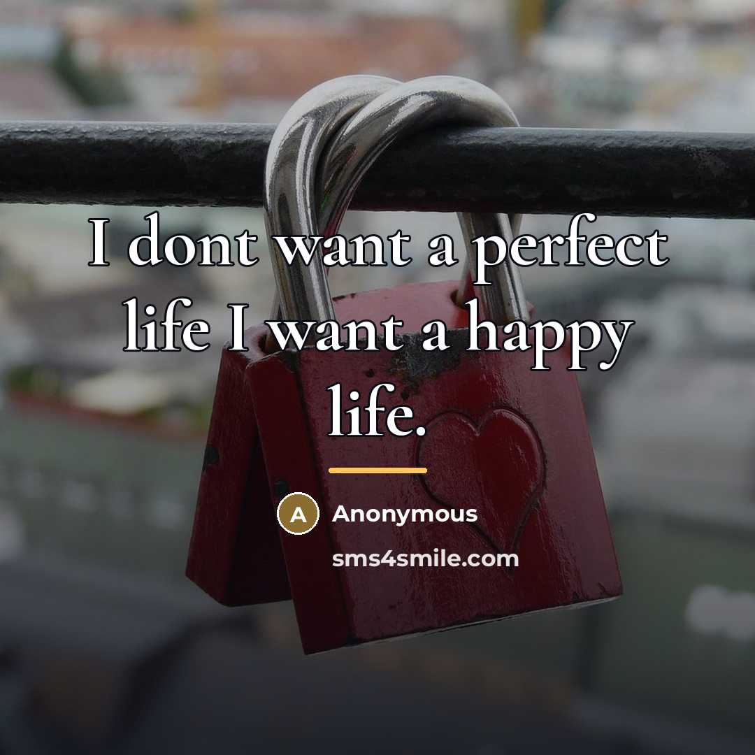 “I dont want a perfect life I want a happy…” quote by Anonymous