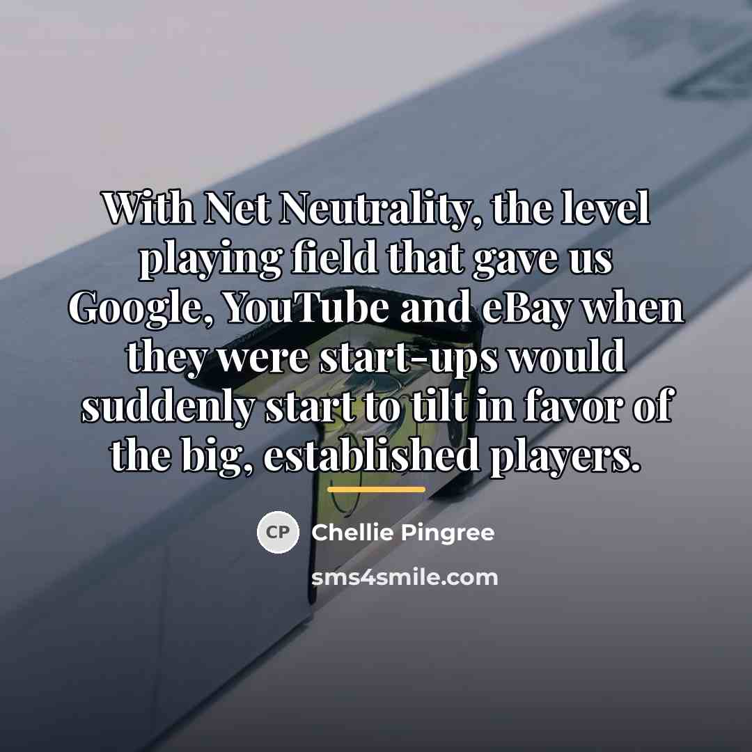 “With Net Neutrality, the level playing field that gave us…” quote by Chellie Pingree
