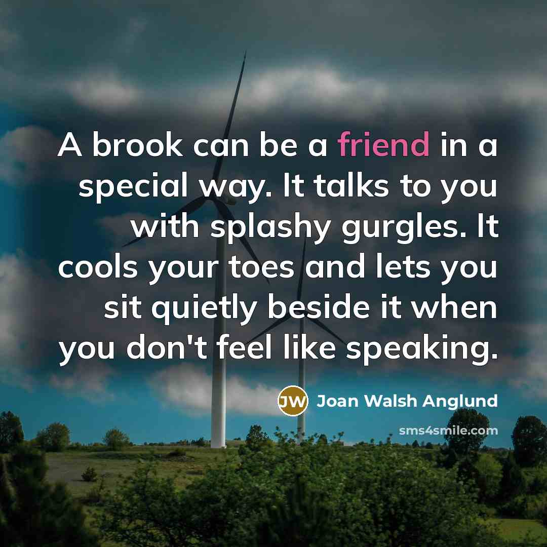 “A brook can be a friend in a special way.…” quote by Joan Walsh Anglund