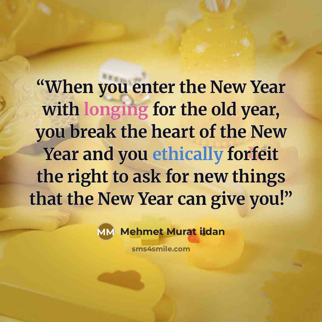 “When you enter the New Year with longing for the old year, you break the heart of the New Year and you ethically forfeit the right to ask for new things that the New Year can give you!” quote by Mehmet Murat ildan