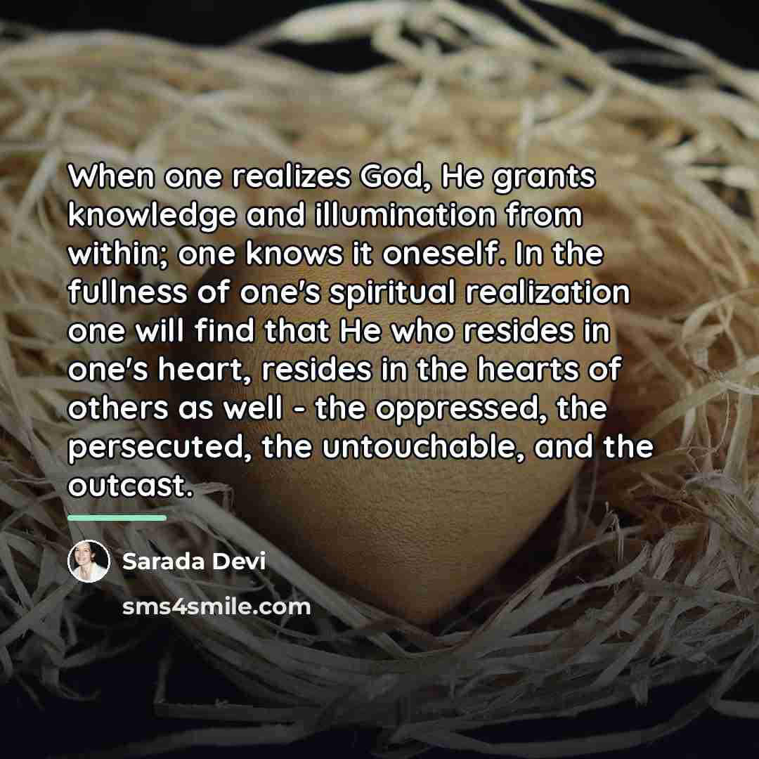 “When one realizes God, He grants knowledge and illumination from…” quote by Sarada Devi