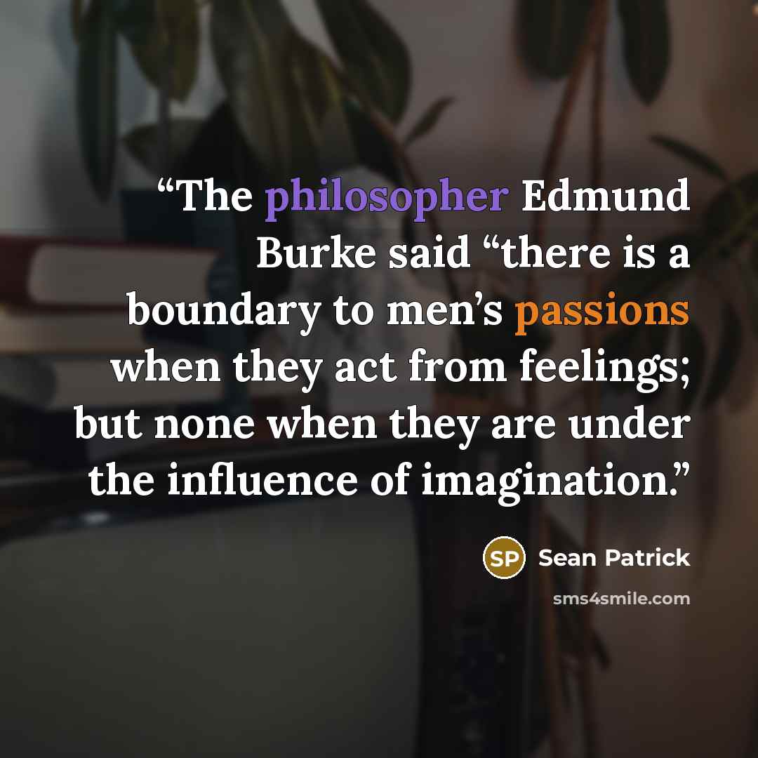 “The philosopher Edmund Burke said “there is a boundary to men’s passions when they act from feelings; but none when they are under the influence of imagination.” quote by Sean Patrick