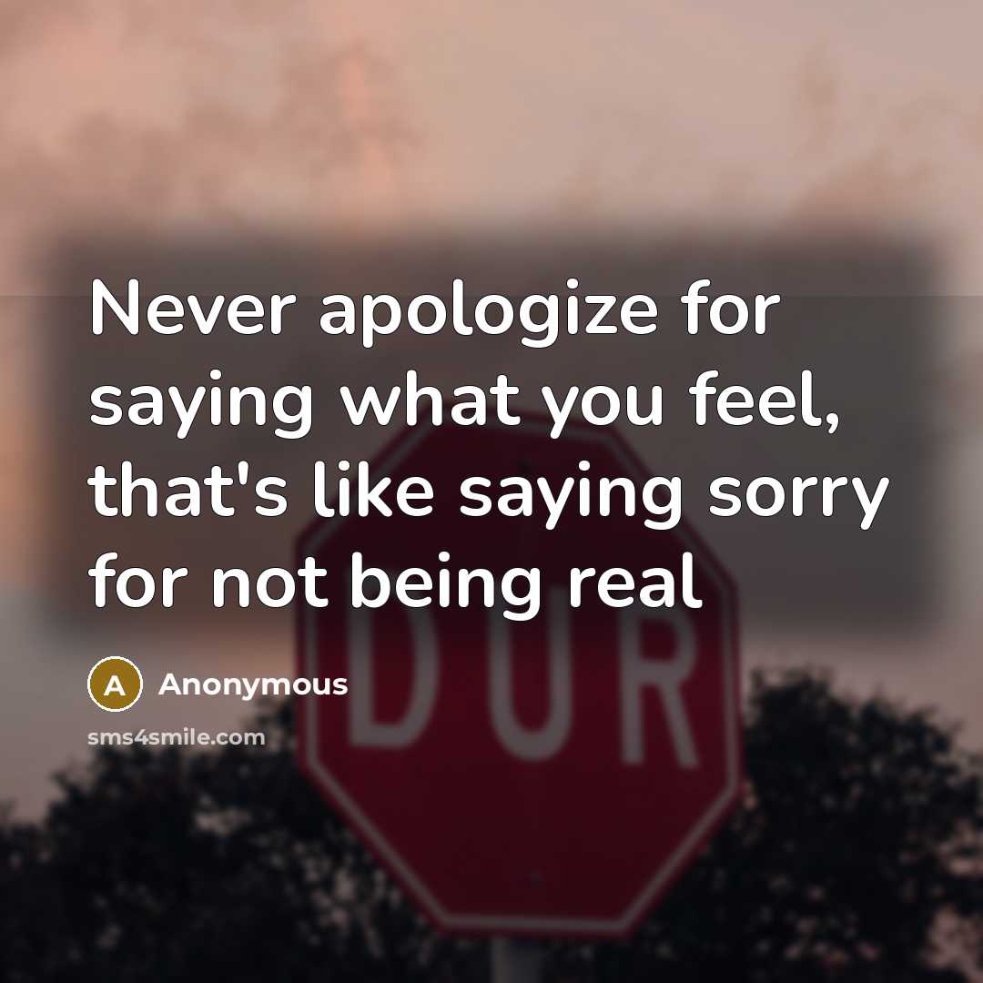 “Never apologize for saying what you feel, that's like saying sorry for not being real” quote by Anonymous