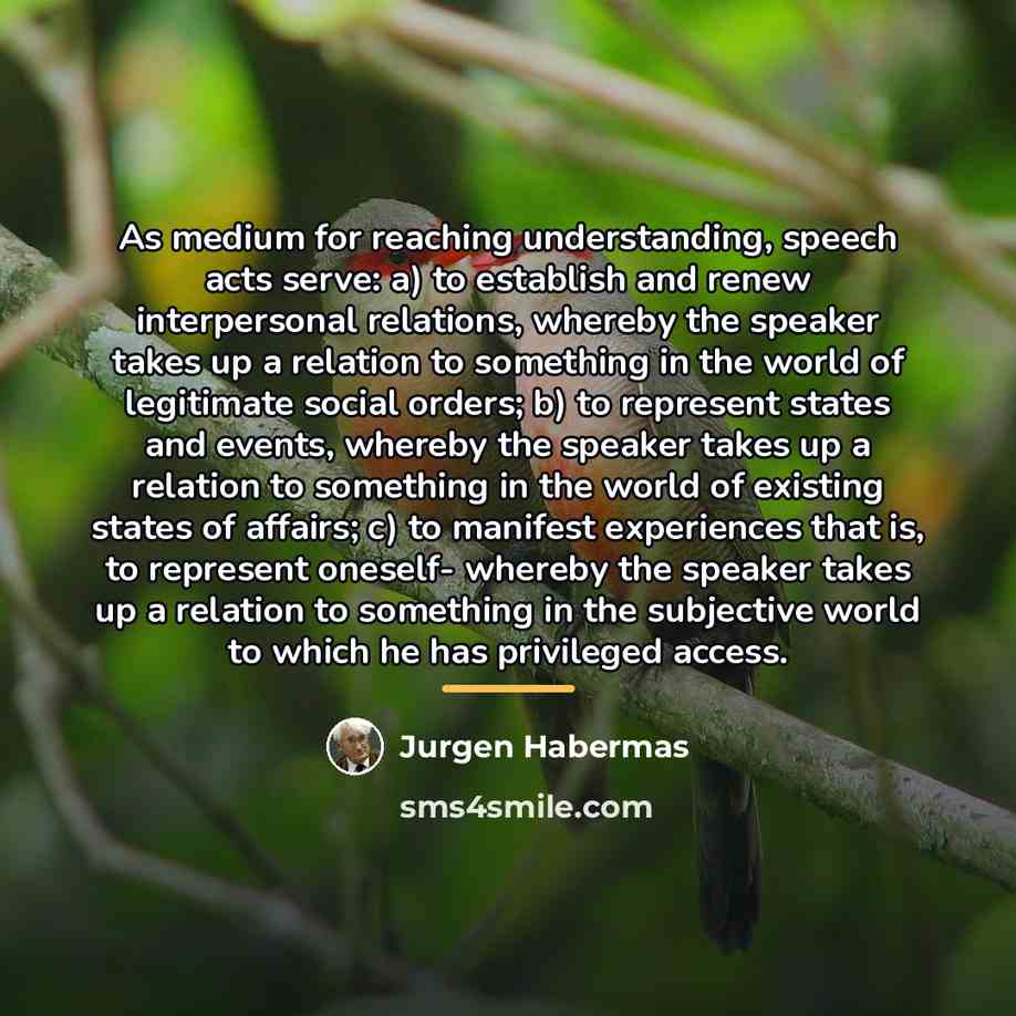 “As medium for reaching understanding, speech acts serve: a) to…” quote by Jurgen Habermas