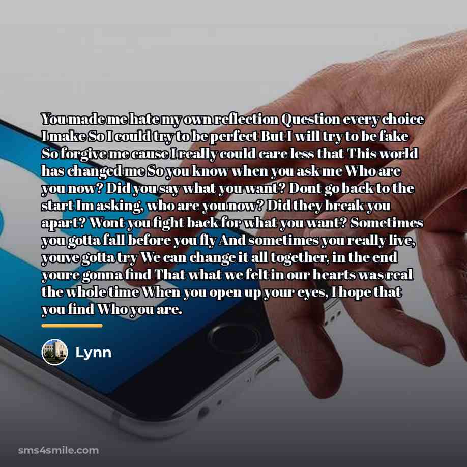 “You made me hate my own reflection Question every choice…” quote by Lynn