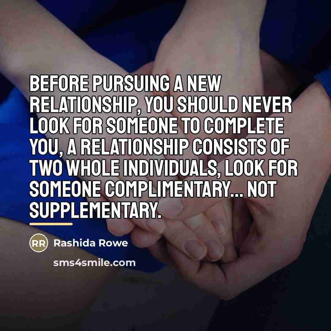 “Before pursuing a new relationship, you should never look for…” quote by Rashida Rowe