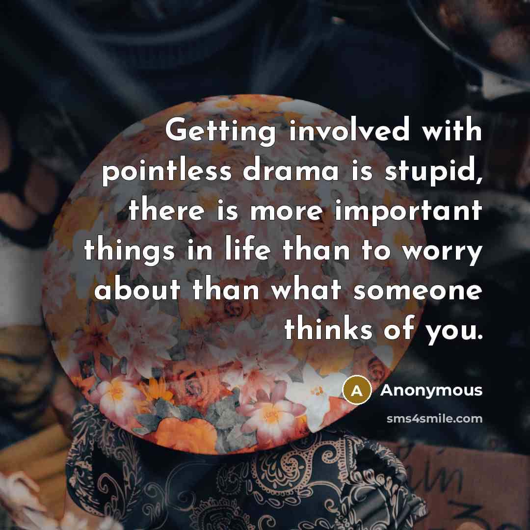 “Getting involved with pointless drama is stupid, there is more important things in life than to worry about than what someone thinks of you.” quote by Anonymous
