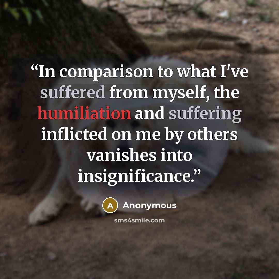 “In comparison to what I've suffered from myself, the humiliation and suffering inflicted on me by others vanishes into insignificance.” quote by Anonymous