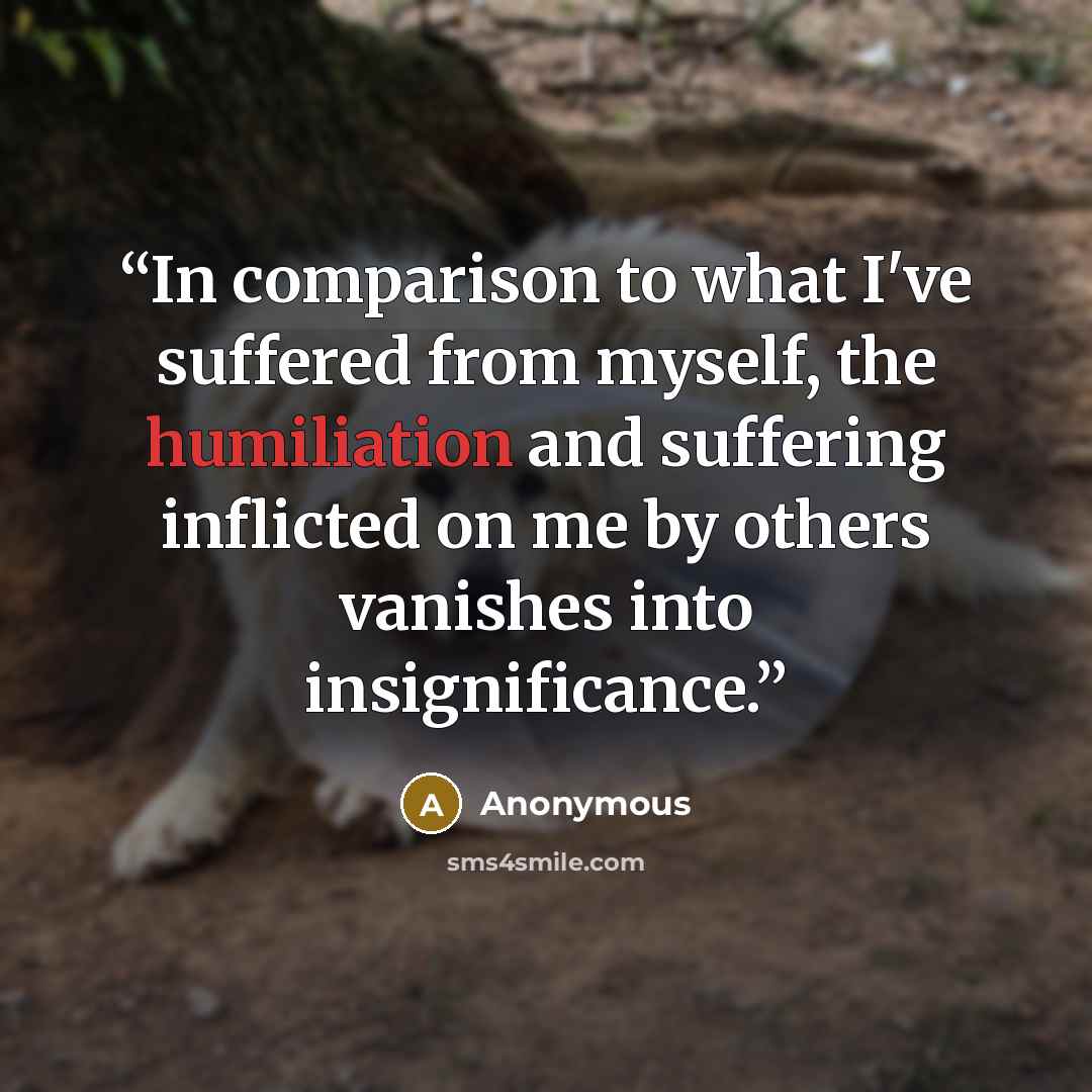 “In comparison to what I've suffered from myself, the humiliation and suffering inflicted on me by others vanishes into insignificance.” quote by Anonymous