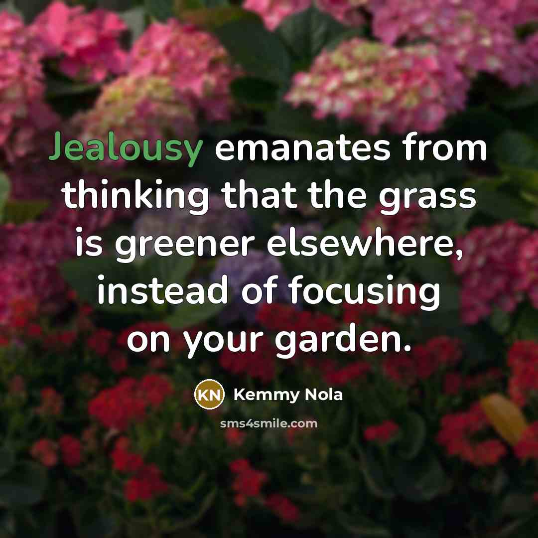 “Jealousy emanates from thinking that the grass is greener elsewhere,…” quote by Kemmy Nola