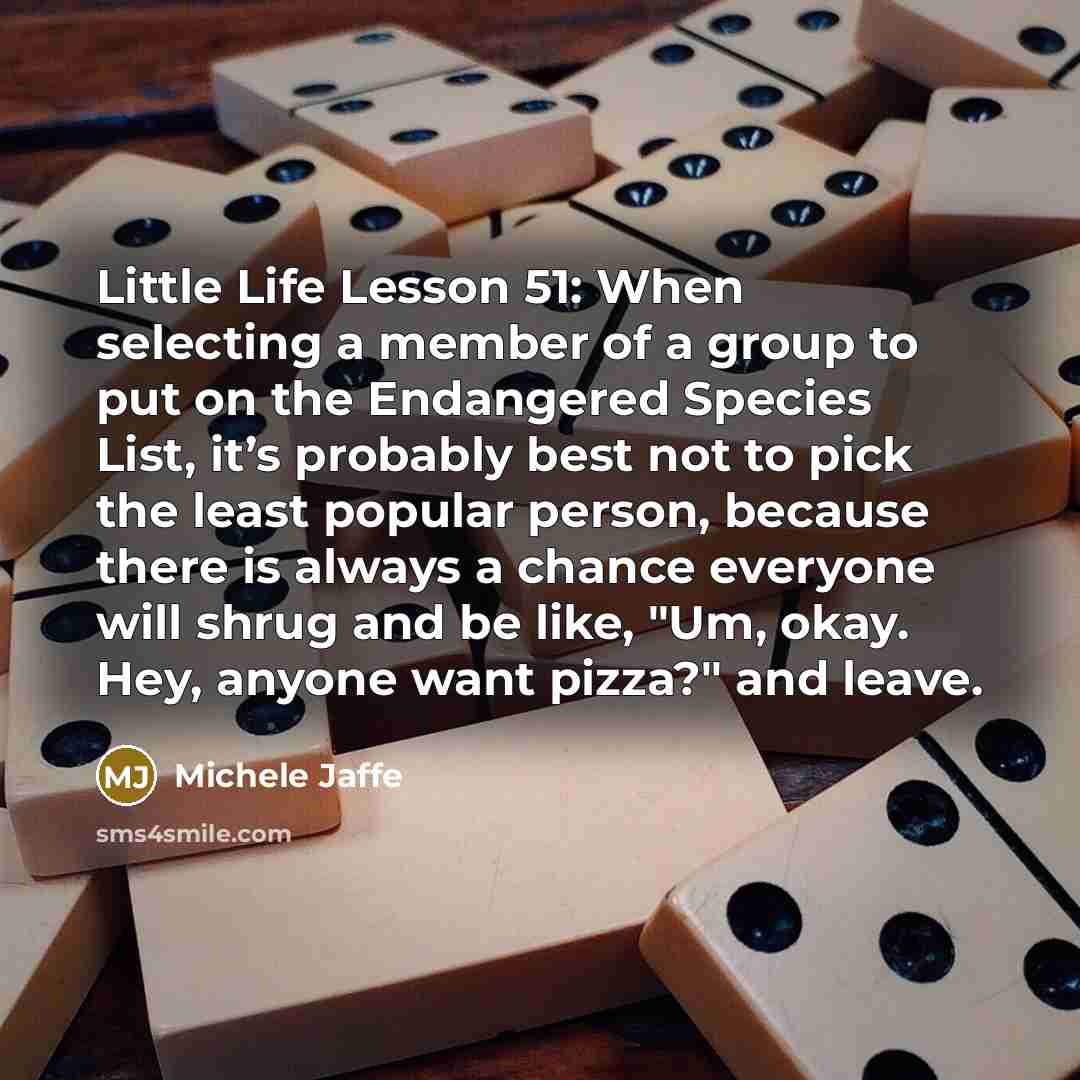“Little Life Lesson 51: When selecting a member of a…” quote by Michele Jaffe