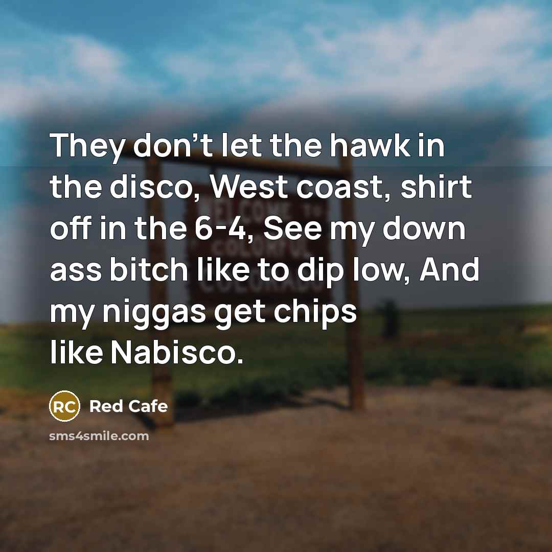 “They don't let the hawk in the disco, West coast,…” quote by Red Cafe